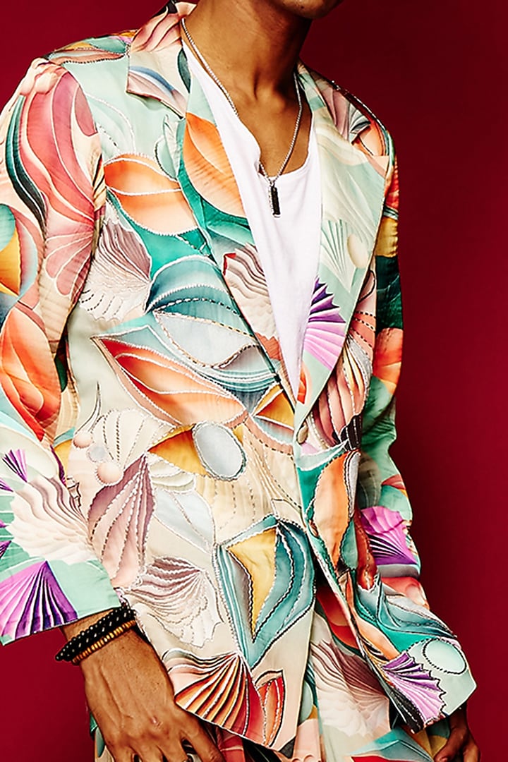 Multi-Colored Viscose Printed Blazer by Esha L Amin Men at Pernia's Pop Up Shop