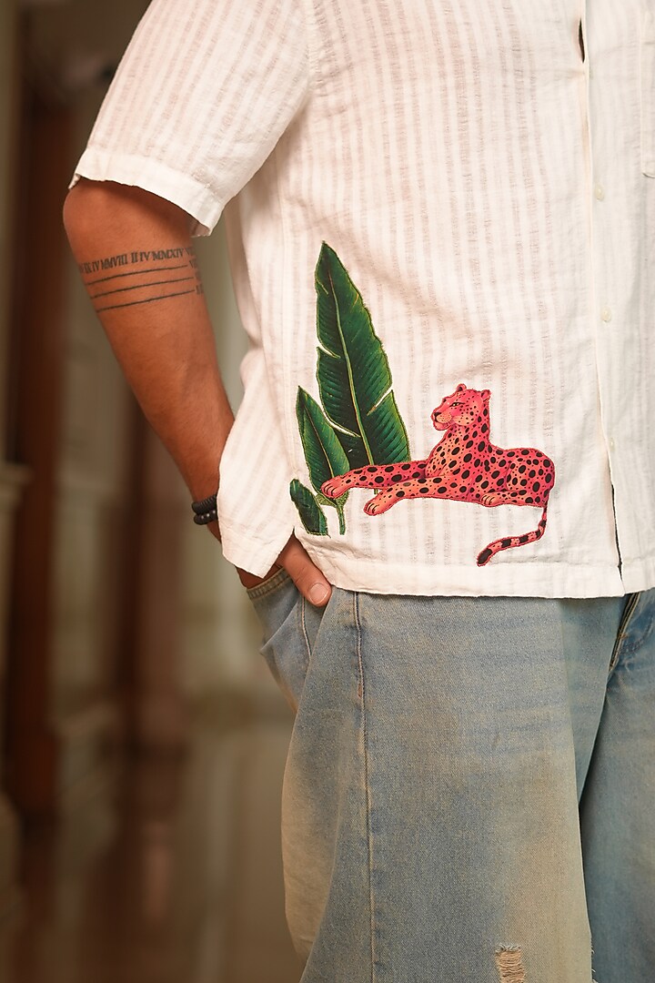 White Viscose Crepe Party Wear Shirt by Esha L Amin Men at Pernia's Pop Up Shop