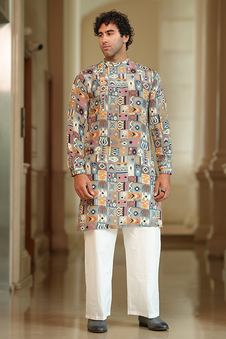 Multi-Colored Viscose Crepe Kurta by Esha L Amin Men at Pernia's Pop Up Shop