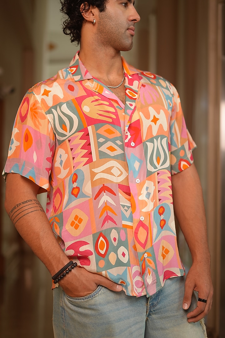 Multi-Colored Viscose Crepe Party Wear Shirt by Esha L Amin Men at Pernia's Pop Up Shop