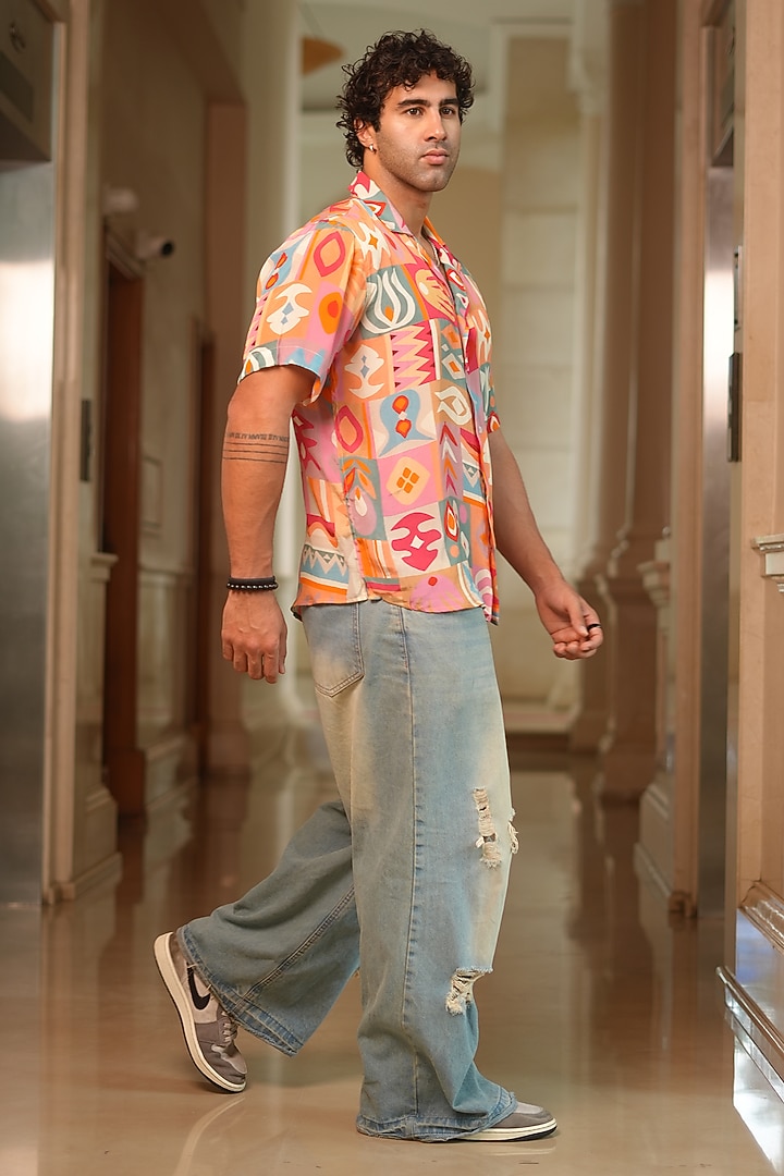 Multi-Colored Viscose Crepe Party Wear Shirt by Esha L Amin Men at Pernia's Pop Up Shop