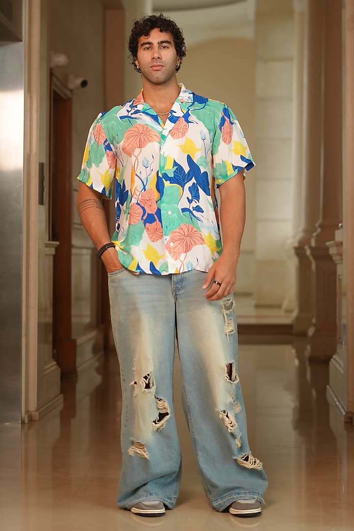 Multi-Colored Viscose Crepe Party Wear Shirt by Esha L Amin Men at Pernia's Pop Up Shop
