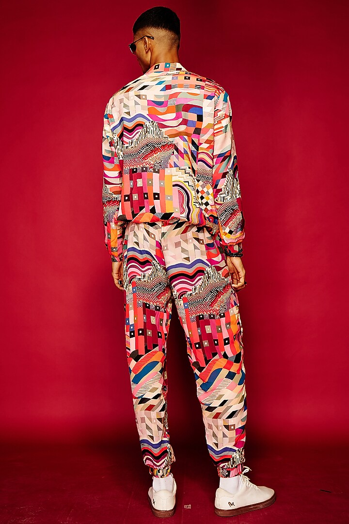 Multi-Colored Viscose Folk Bomber Jacket by Esha L Amin Men at Pernia's Pop Up Shop
