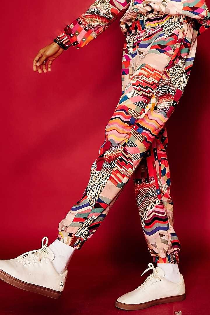 Multi-Colored Viscose Folk Jogger Pants by Esha L Amin Men