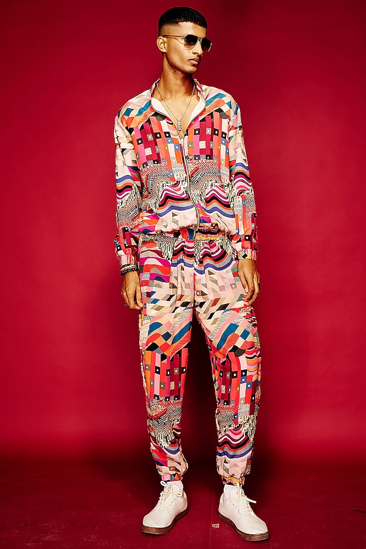 Multi-Colored Viscose Folk Jogger Pants by Esha L Amin Men at Pernia's Pop Up Shop