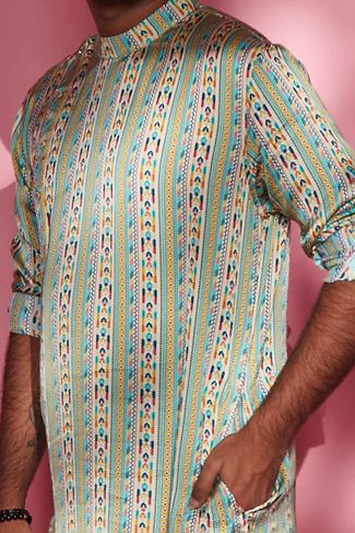 Multi-Colored Modal Floral Kurta by Esha L Amin Men at Pernia's Pop Up Shop