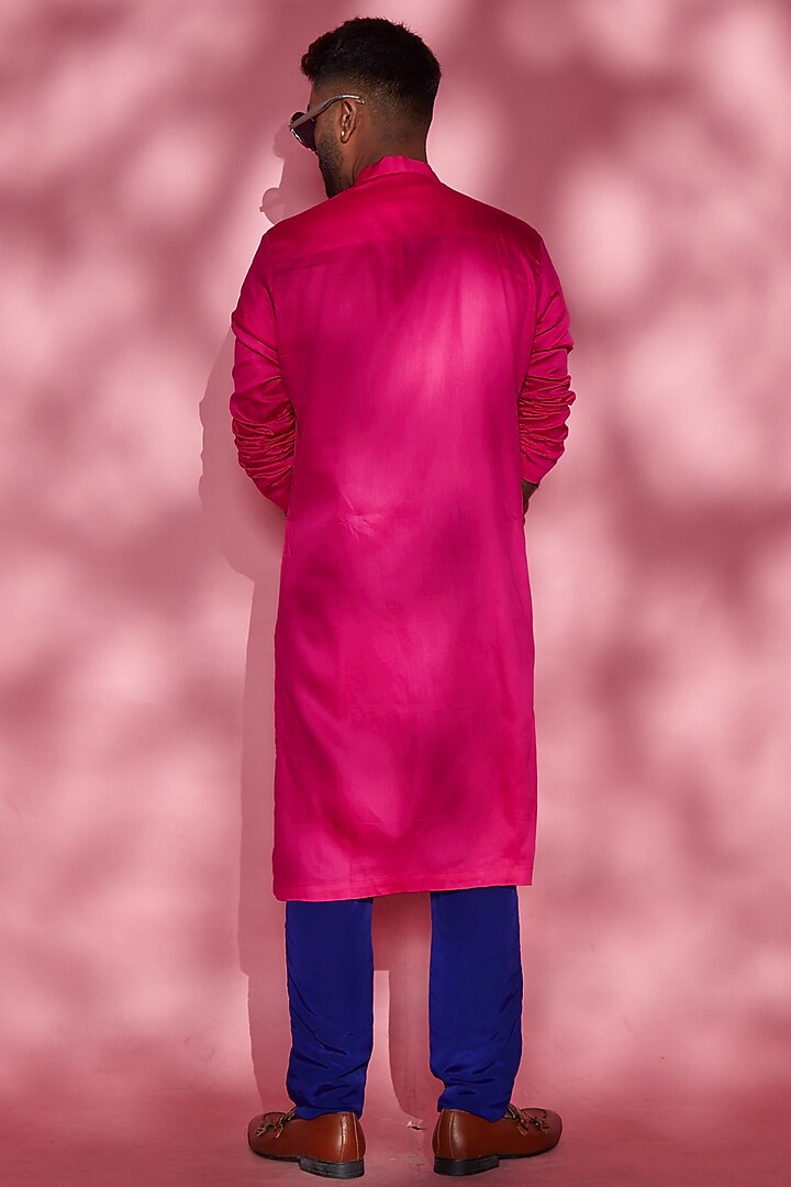 Pink Cotton Satin Kurta by Esha L Amin Men at Pernia's Pop Up Shop