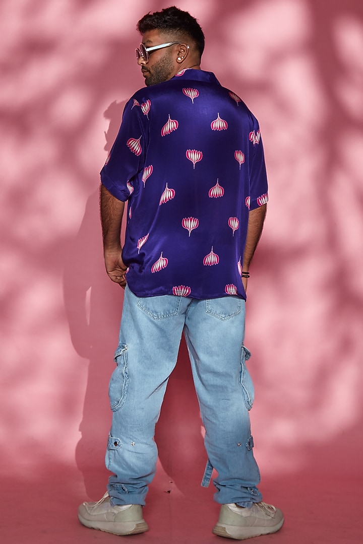 Purple Modal Lotus Printed Party Wear Shirt by Esha L Amin Men at Pernia's Pop Up Shop