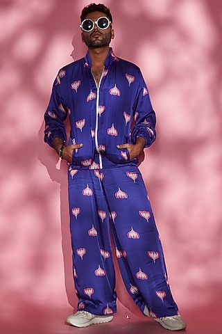 Purple Printed Pants by Esha L Amin Men