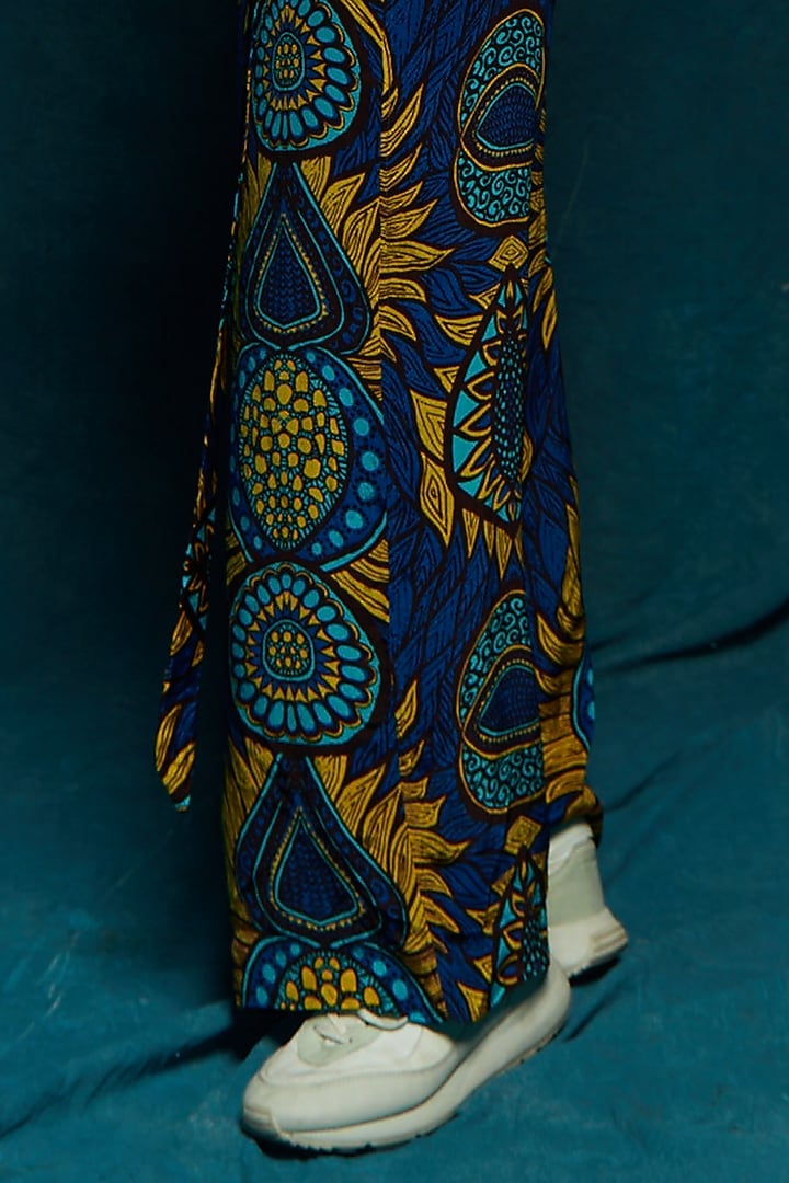 Blue Printed Bomber Pants by Esha L Amin Men at Pernia's Pop Up Shop
