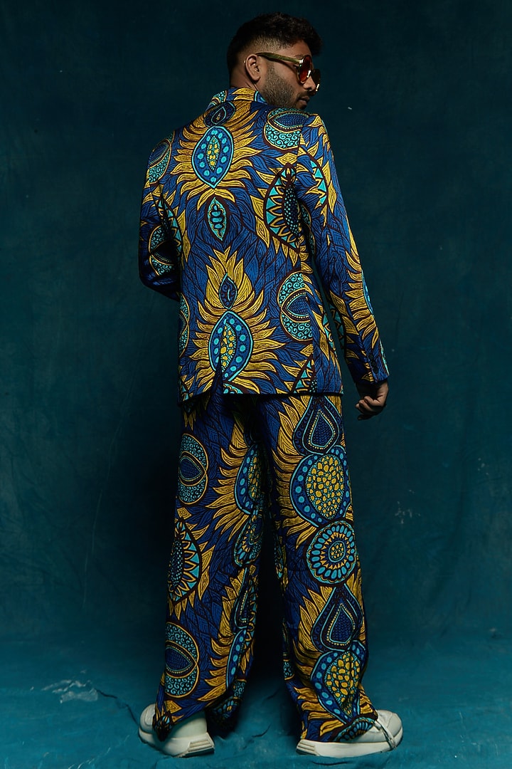 Blue Printed Blazer by Esha L Amin Men at Pernia's Pop Up Shop