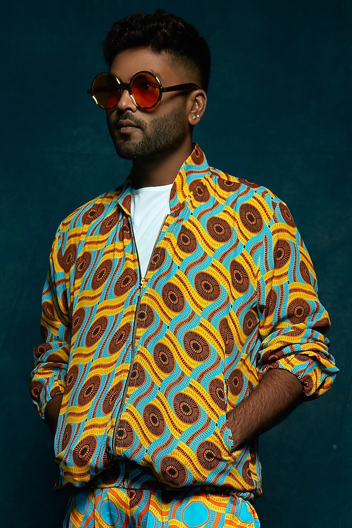 Turquoise Printed Pants by Esha L Amin Men at Pernia's Pop Up Shop