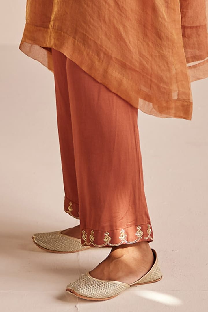 Bronze Organza Tissue Zardosi Embroidered Kurta Set by Esha Arora at Pernia's Pop Up Shop