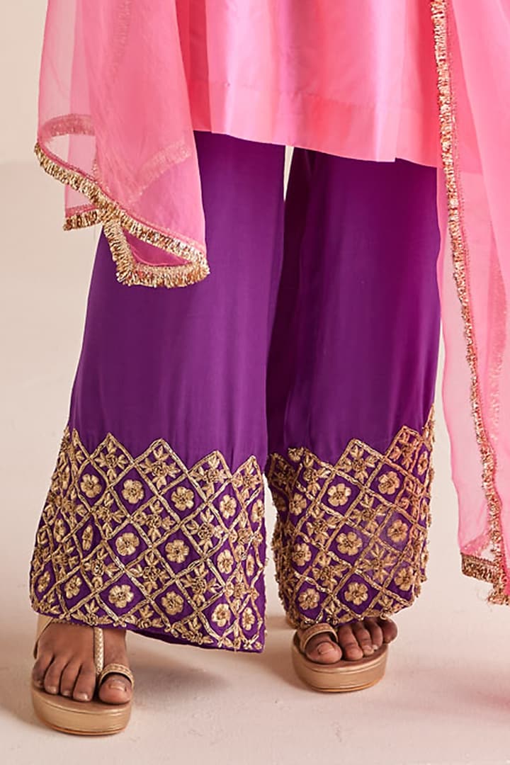 Purple Silk Zardosi Embroidered Kurta Set by Esha Arora at Pernia's Pop Up Shop