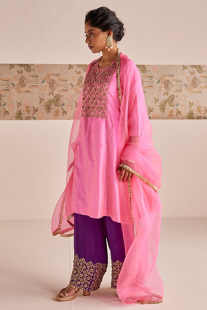 Purple Silk Zardosi Embroidered Kurta Set by Esha Arora at Pernia's Pop Up Shop
