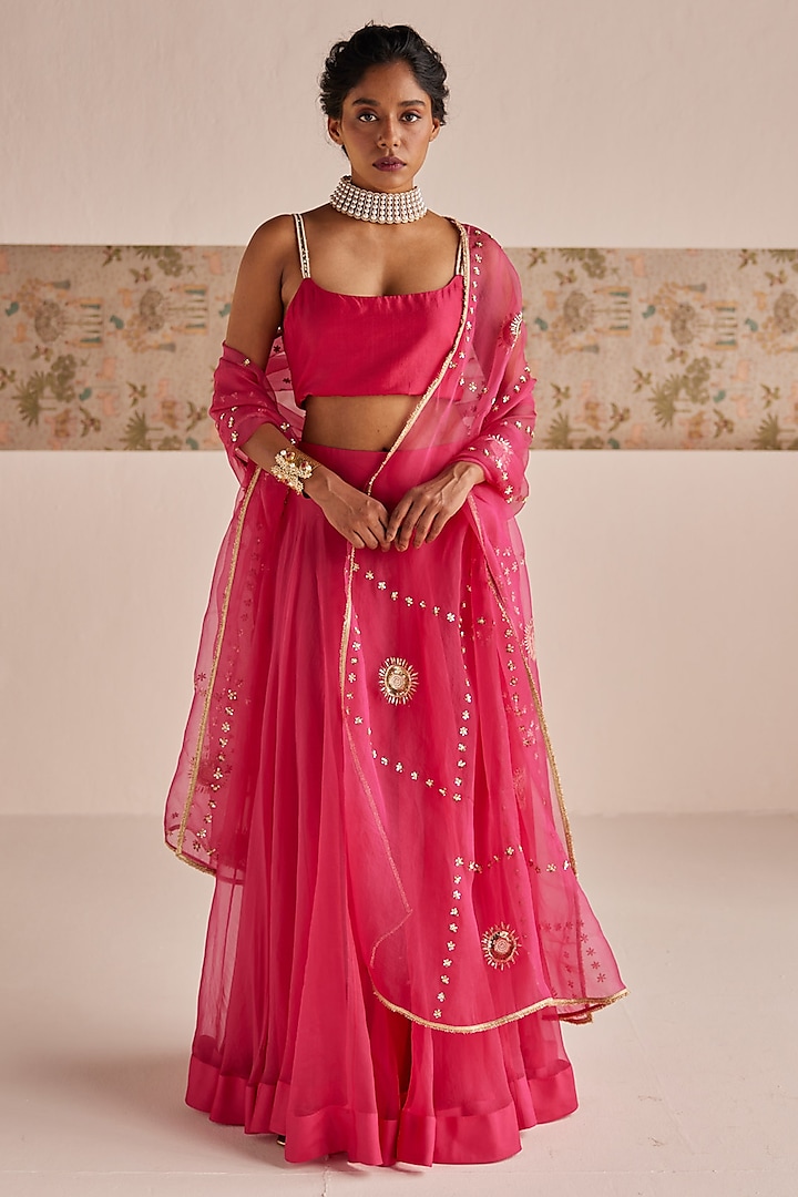 Hot Pink Silk Wedding Lehenga Set by Esha Arora at Pernia's Pop Up Shop