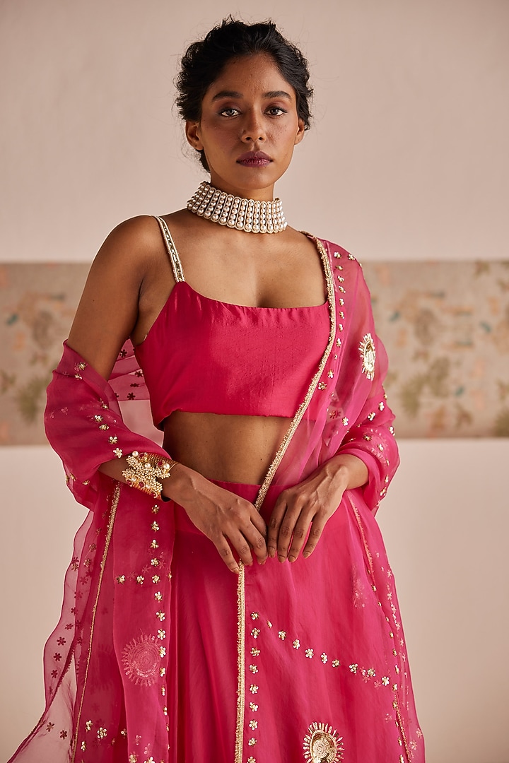Hot Pink Silk Wedding Lehenga Set by Esha Arora at Pernia's Pop Up Shop
