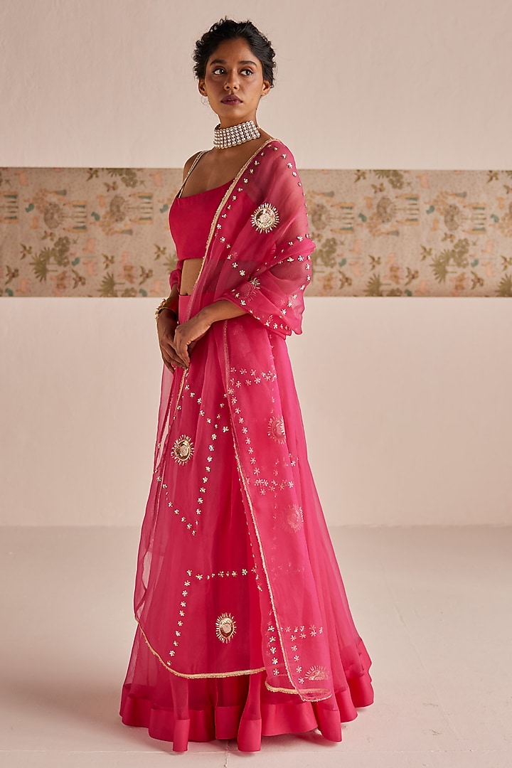 Hot Pink Silk Wedding Lehenga Set by Esha Arora at Pernia's Pop Up Shop