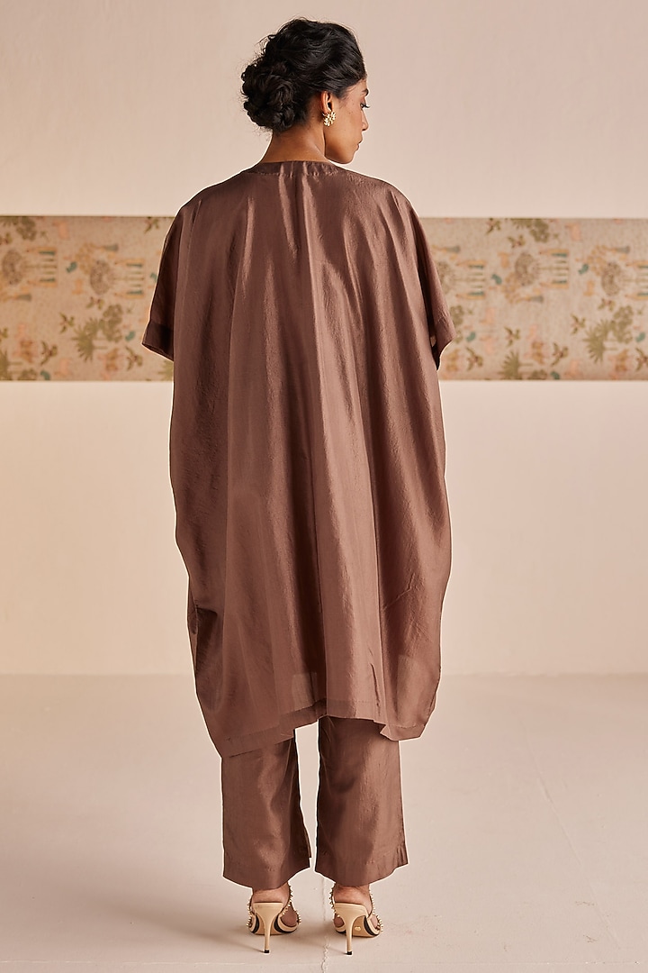 Grey Silk Zardosi Embroidered Kaftan Set by Esha Arora at Pernia's Pop Up Shop
