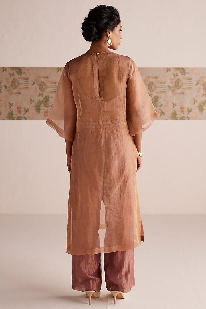 Bronze Organza Tissue Zardosi Embroidered Kurta Set by Esha Arora at Pernia's Pop Up Shop
