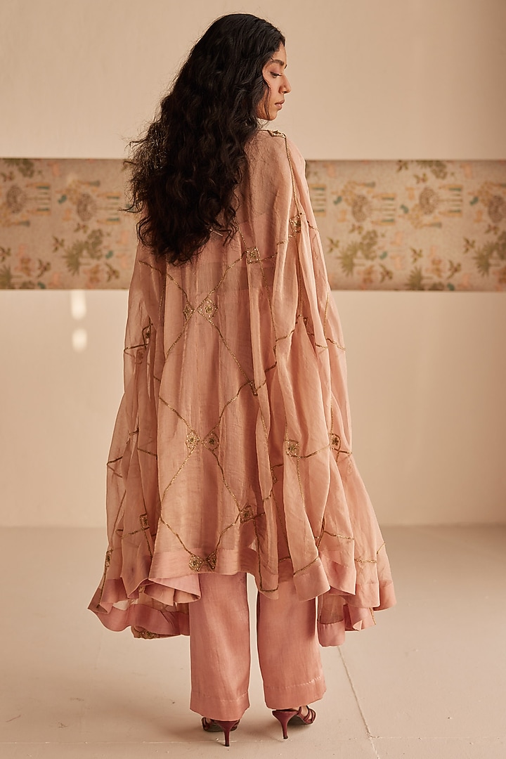 Blush Pink Chanderi Tissue & Cotton Satin Zardosi Embroidered Cape Set by Esha Arora at Pernia's Pop Up Shop