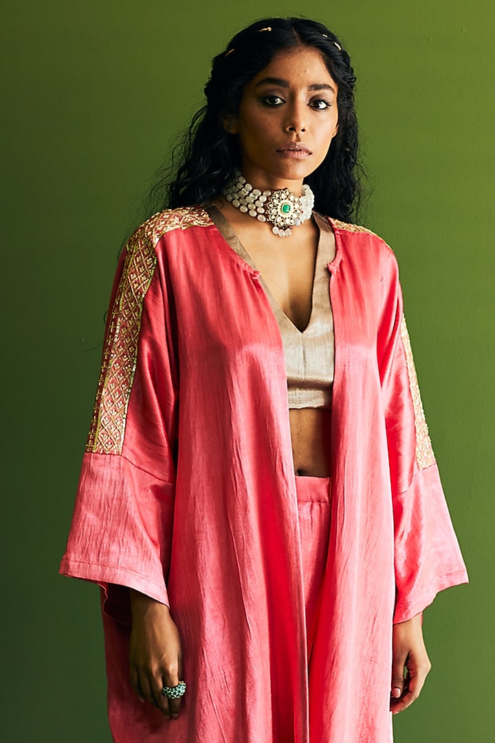 Pink Hand Embroidered Jacket Set by Esha Arora