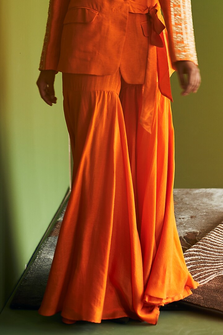 Orange Vegan Silk Wedding Sharara Set by Esha Arora at Pernia's Pop Up Shop