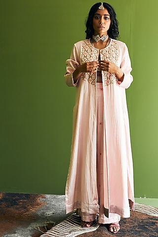 Blush Pink Embroidered Jacket Set by Esha Arora