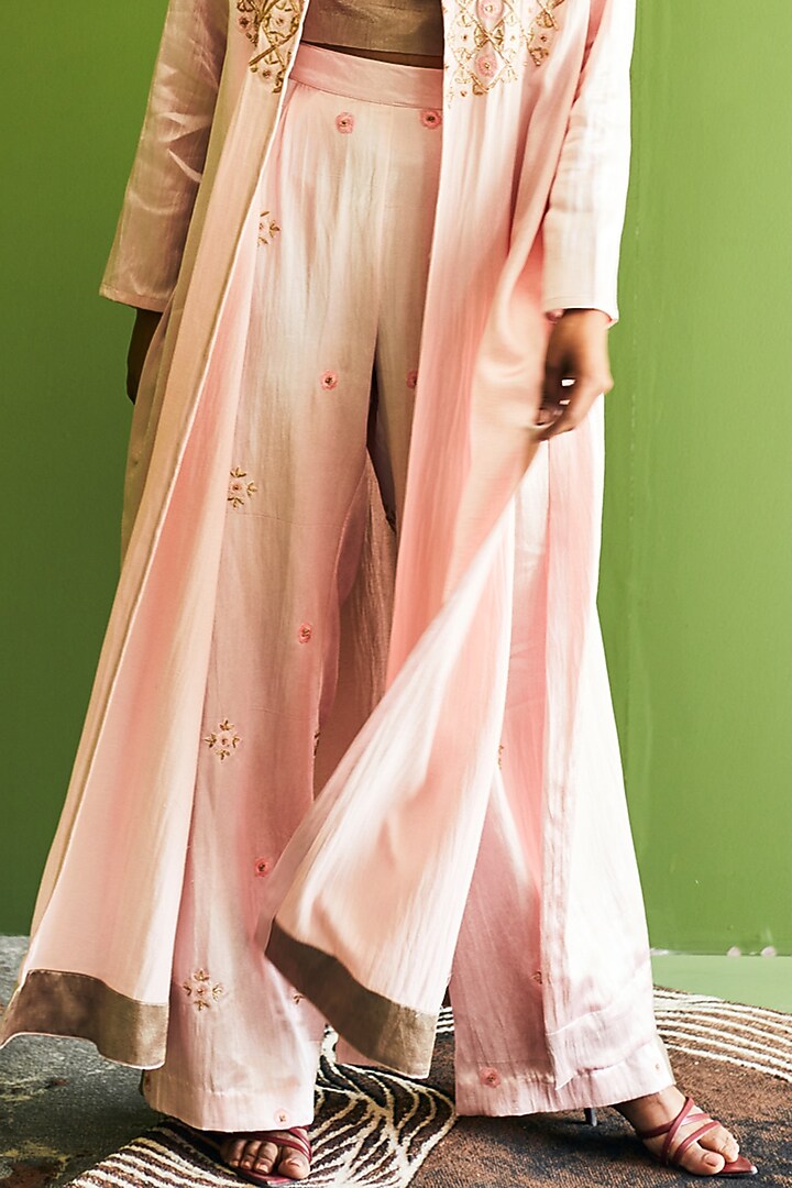 Blush Pink Embroidered Jacket Set by Esha Arora at Pernia's Pop Up Shop