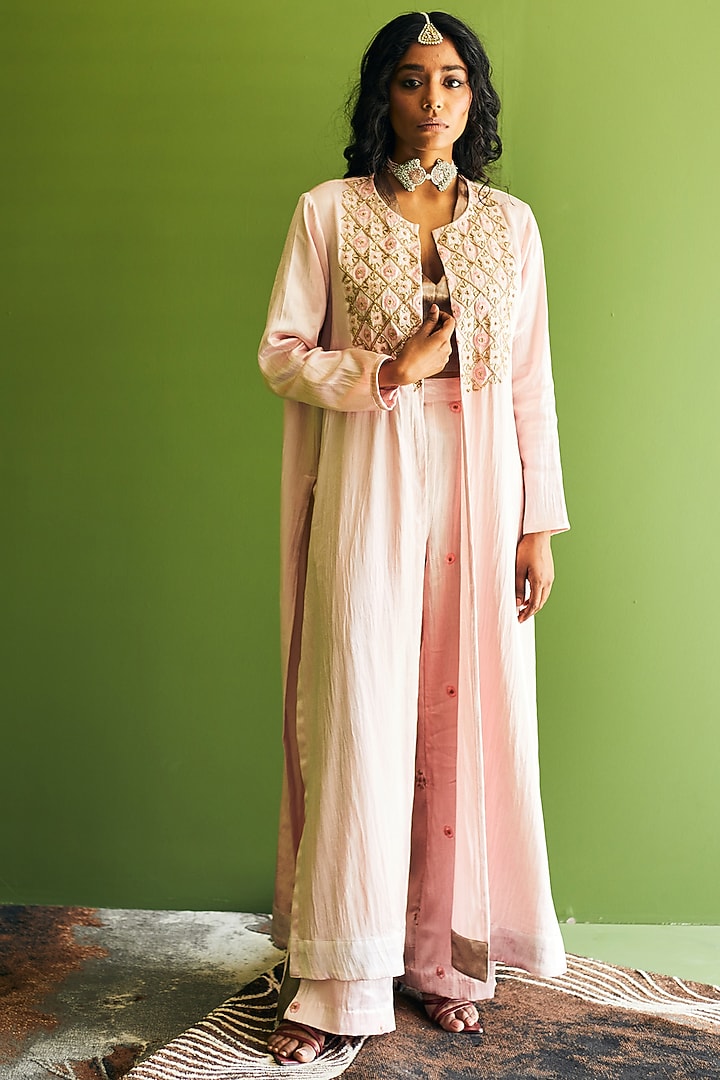 Blush Pink Embroidered Jacket Set by Esha Arora at Pernia's Pop Up Shop