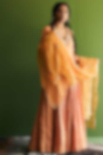 Caramel Silk Chanderi Dori Embroidered Pleated Wedding Anarkali Set by Esha Arora at Pernia's Pop Up Shop