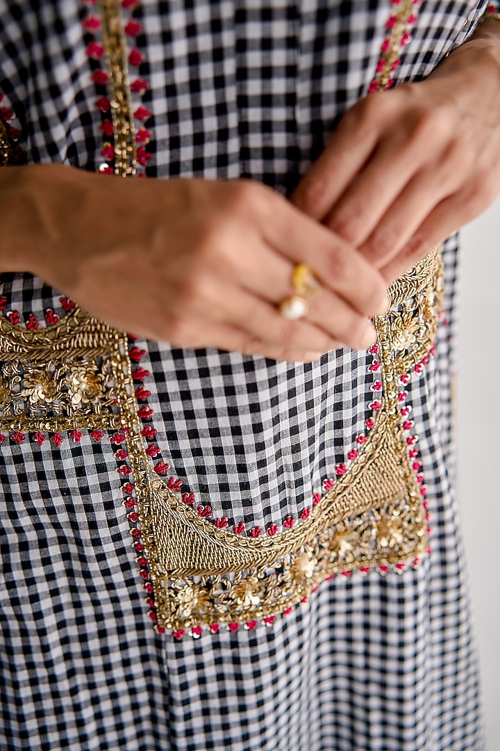 Black Cotton & Organza Embroidered Wedding Anarkali Set by Esha Arora at Pernia's Pop Up Shop