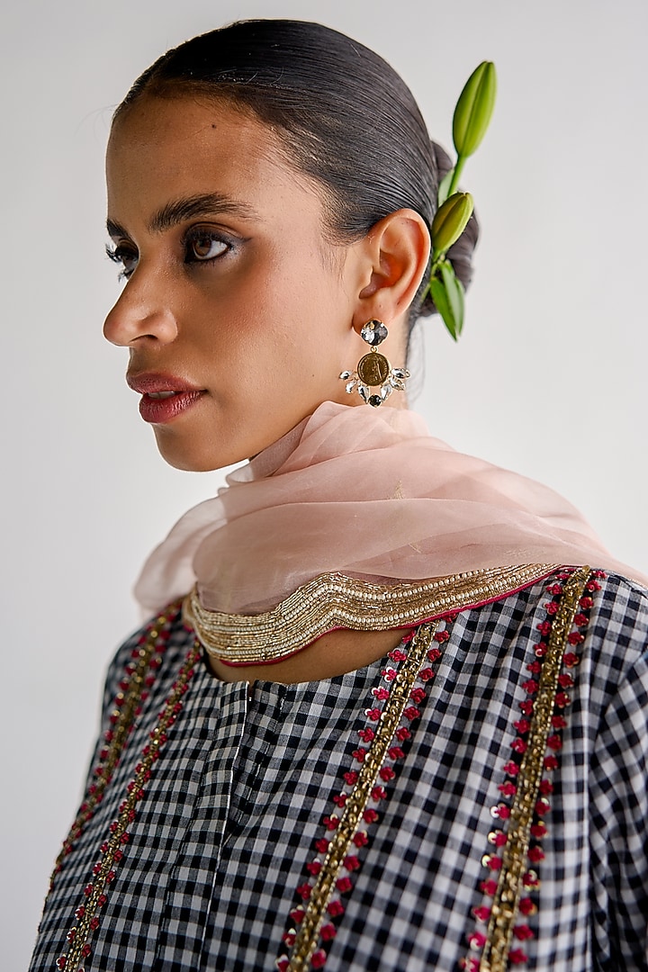 Black Cotton & Organza Embroidered Wedding Anarkali Set by Esha Arora at Pernia's Pop Up Shop