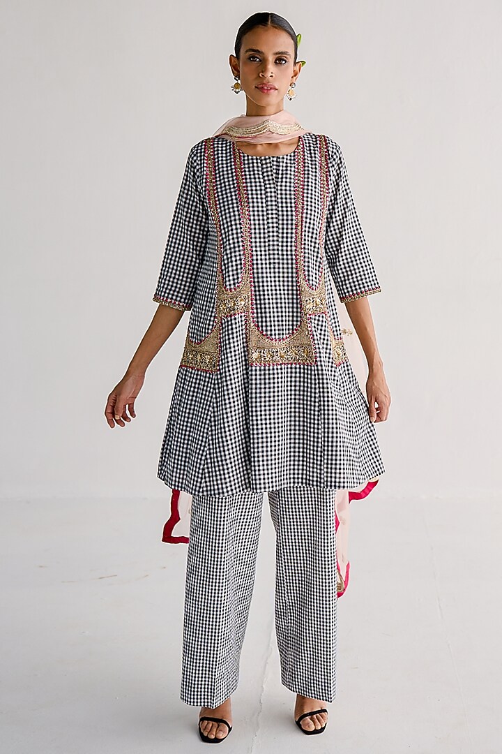 Black Cotton & Organza Embroidered Wedding Anarkali Set by Esha Arora at Pernia's Pop Up Shop