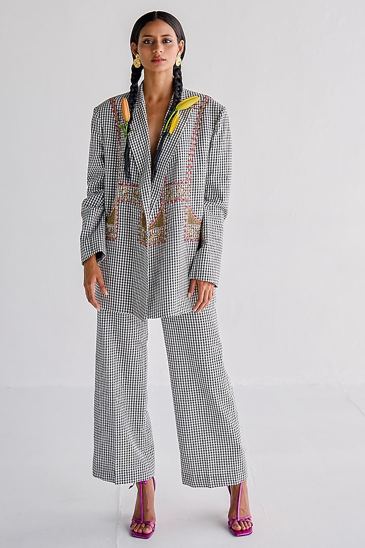 Black Cotton Printed Blazer Set by Esha Arora at Pernia's Pop Up Shop