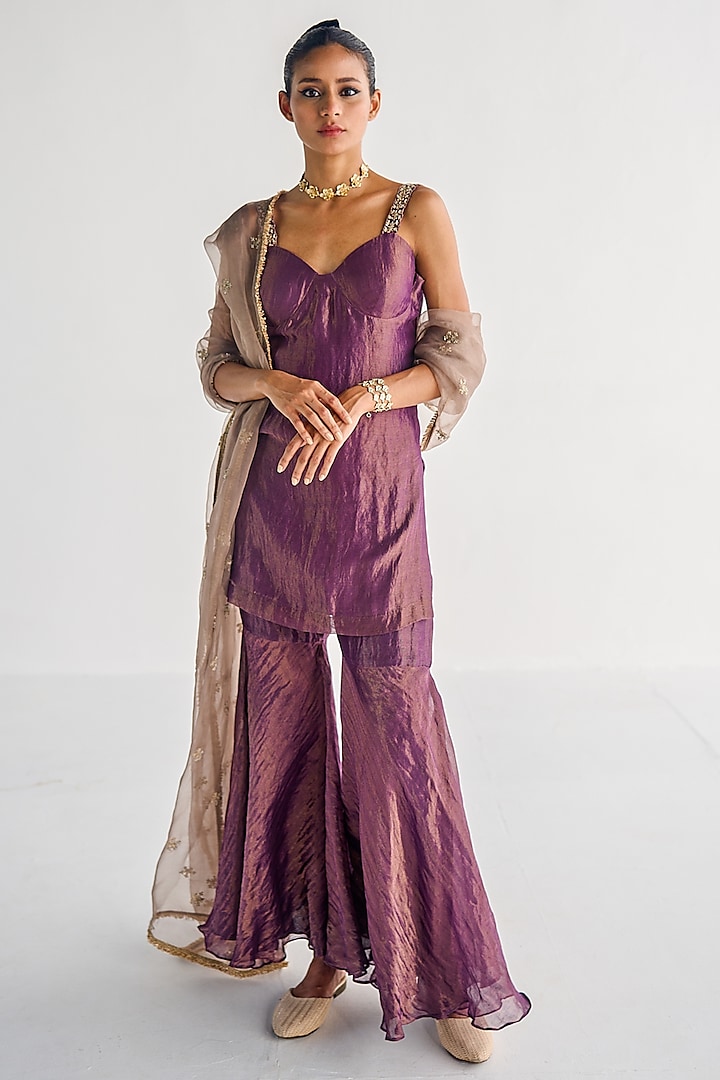 Purple Chanderi Tissue Sharara Set by Esha Arora