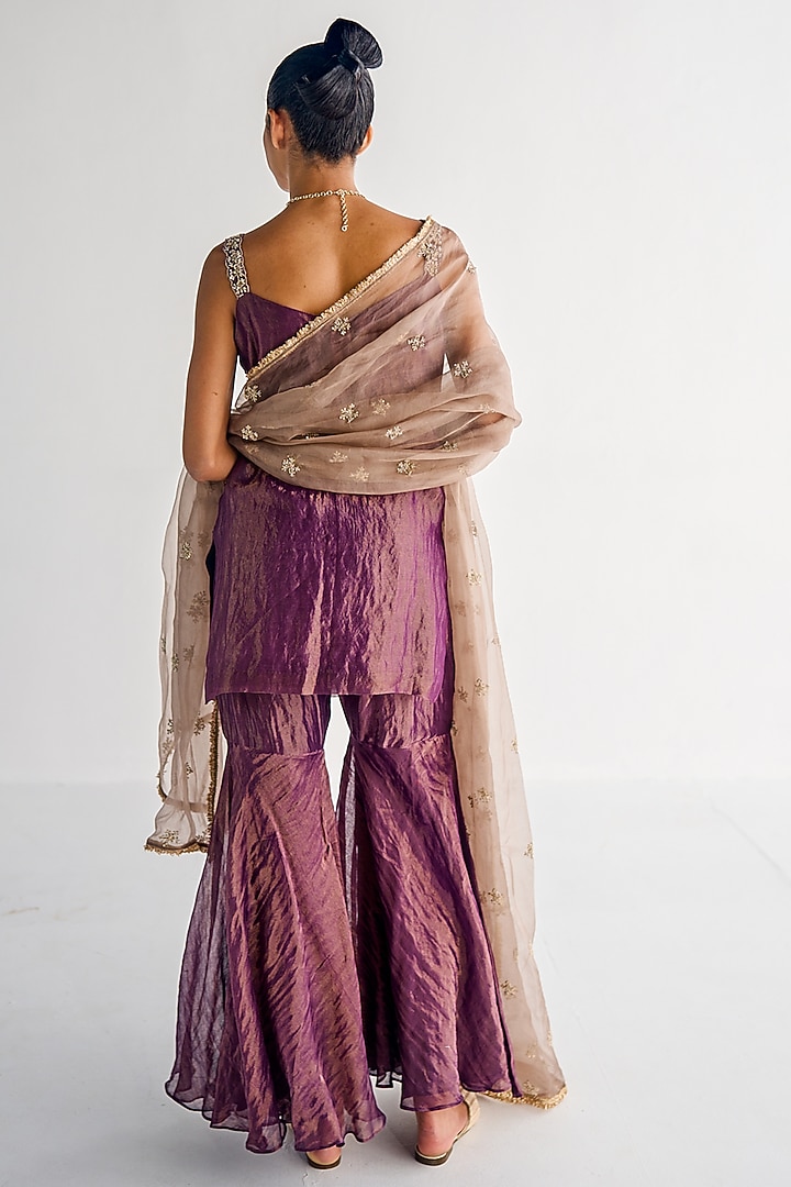 Purple Chanderi Tissue Wedding Sharara Set by Esha Arora at Pernia's Pop Up Shop