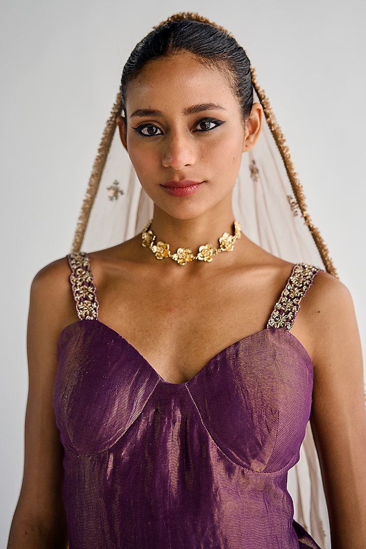 Purple Chanderi Tissue Wedding Sharara Set by Esha Arora at Pernia's Pop Up Shop