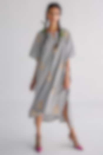 Grey Cotton Embroidered Kaftan by Esha Arora