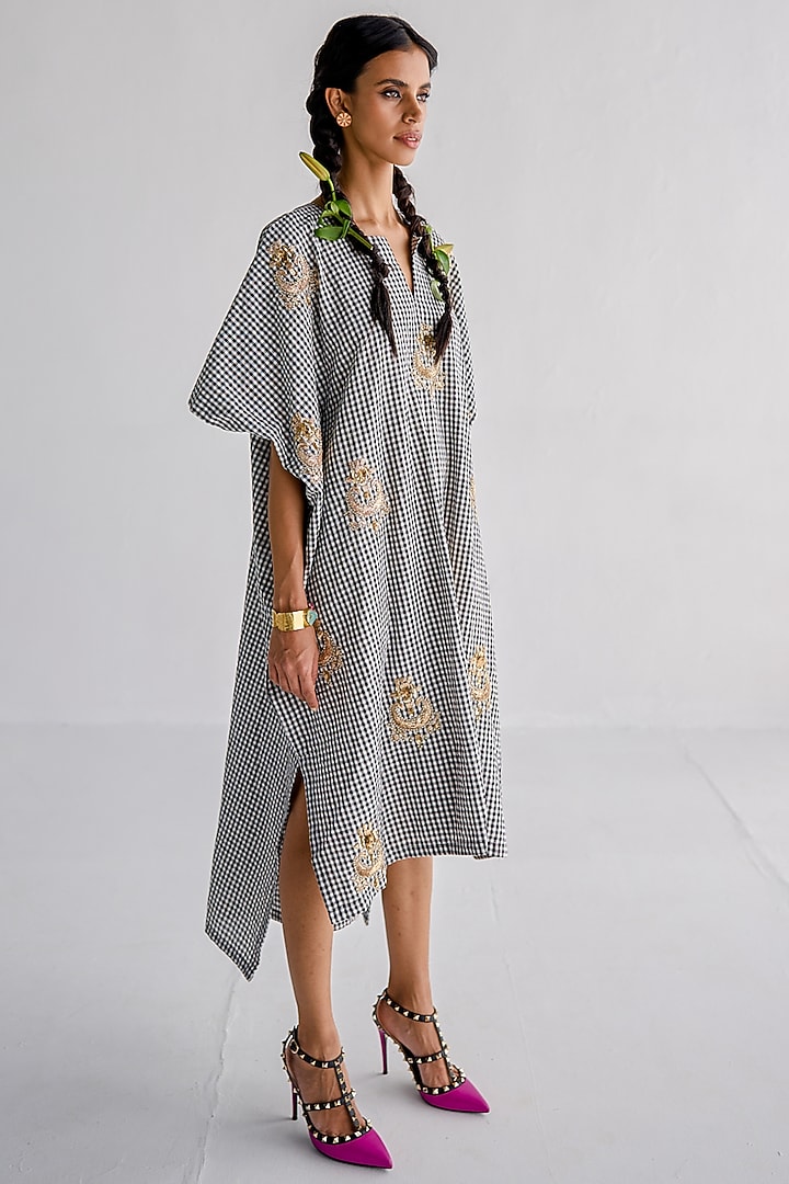 Grey Cotton Embroidered Kaftan by Esha Arora at Pernia's Pop Up Shop