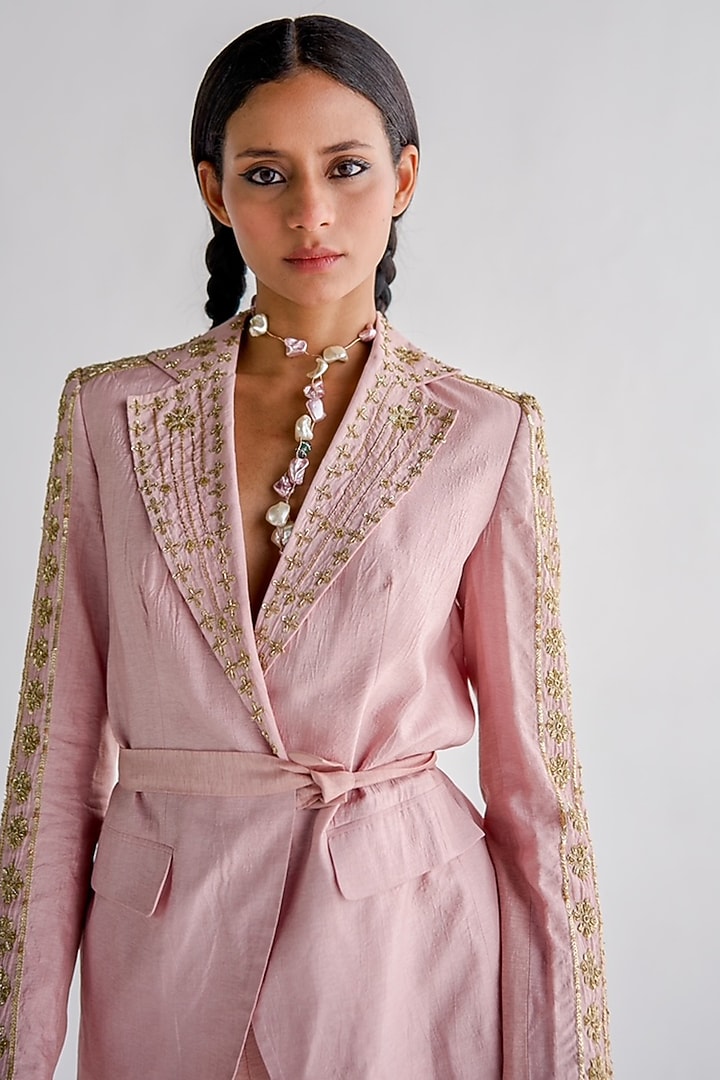 Blush Pink Silk Chanderi Wedding Sharara Set by Esha Arora at Pernia's Pop Up Shop