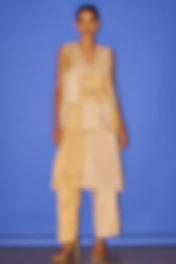 Gold Pure Tissue Hand Embroidered Jacket Set by Esha Arora at Pernia's Pop Up Shop