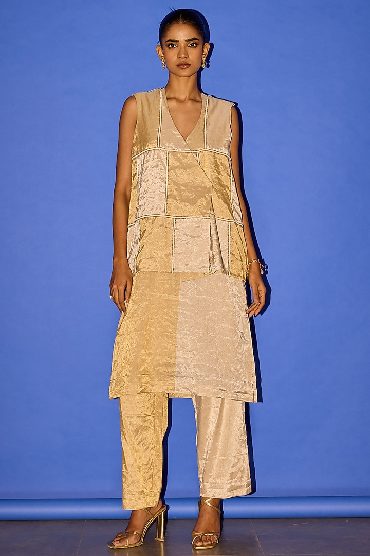 Gold Pure Tissue Hand Embroidered Jacket Set by Esha Arora at Pernia's Pop Up Shop