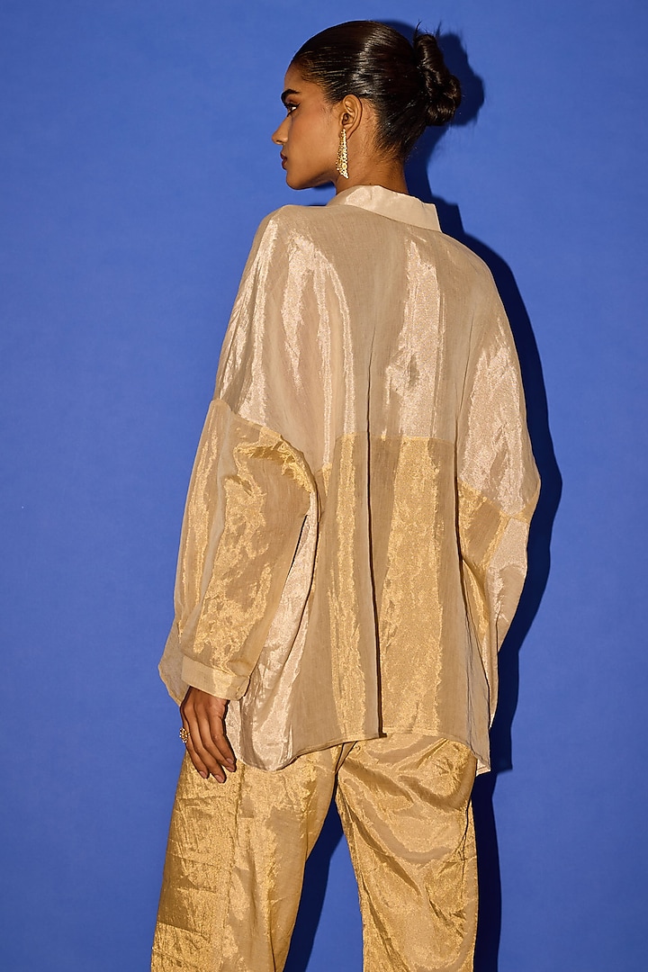 Gold Pure Tissue Patchwork Co-ord Set by Esha Arora at Pernia's Pop Up Shop