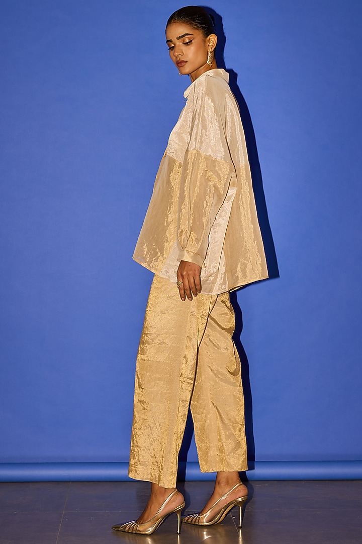 Gold Pure Tissue Patchwork Co-ord Set by Esha Arora at Pernia's Pop Up Shop