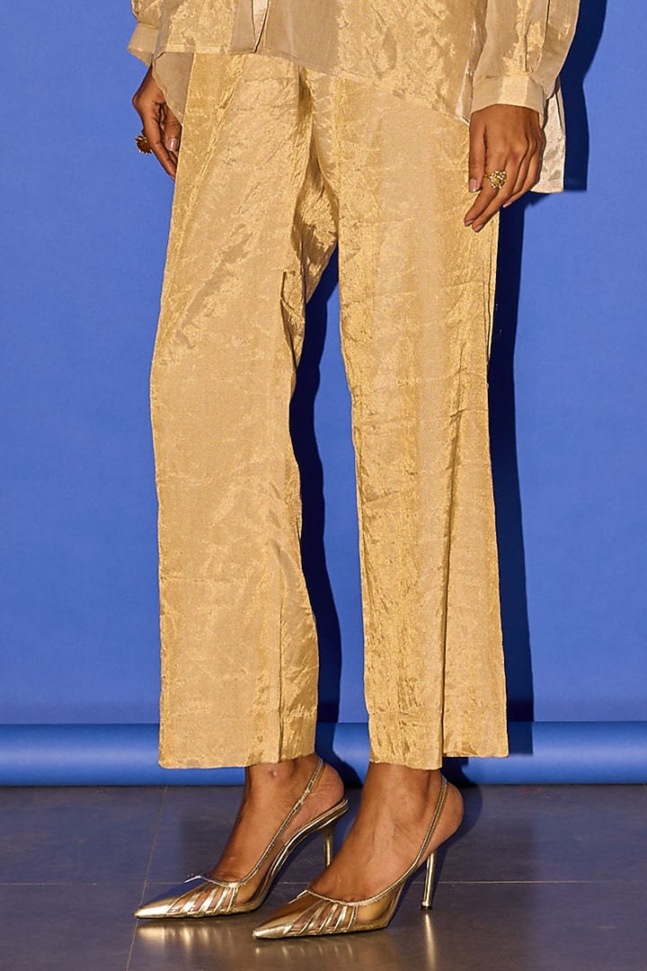 Gold Pure Tissue Patchwork Co-ord Set by Esha Arora at Pernia's Pop Up Shop