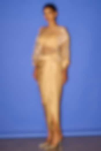 Ivory Cotton Satin Dhoti Skirt Set by Esha Arora at Pernia's Pop Up Shop