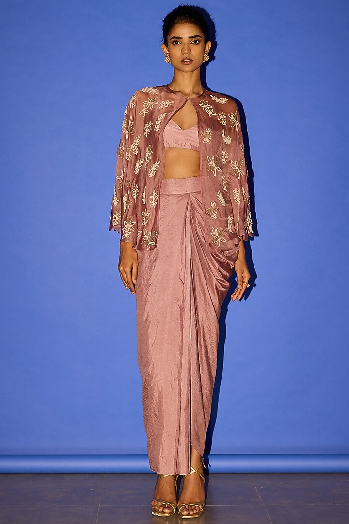 Dusty Pink Cotton Satin Dhoti Skirt Set by Esha Arora at Pernia's Pop Up Shop