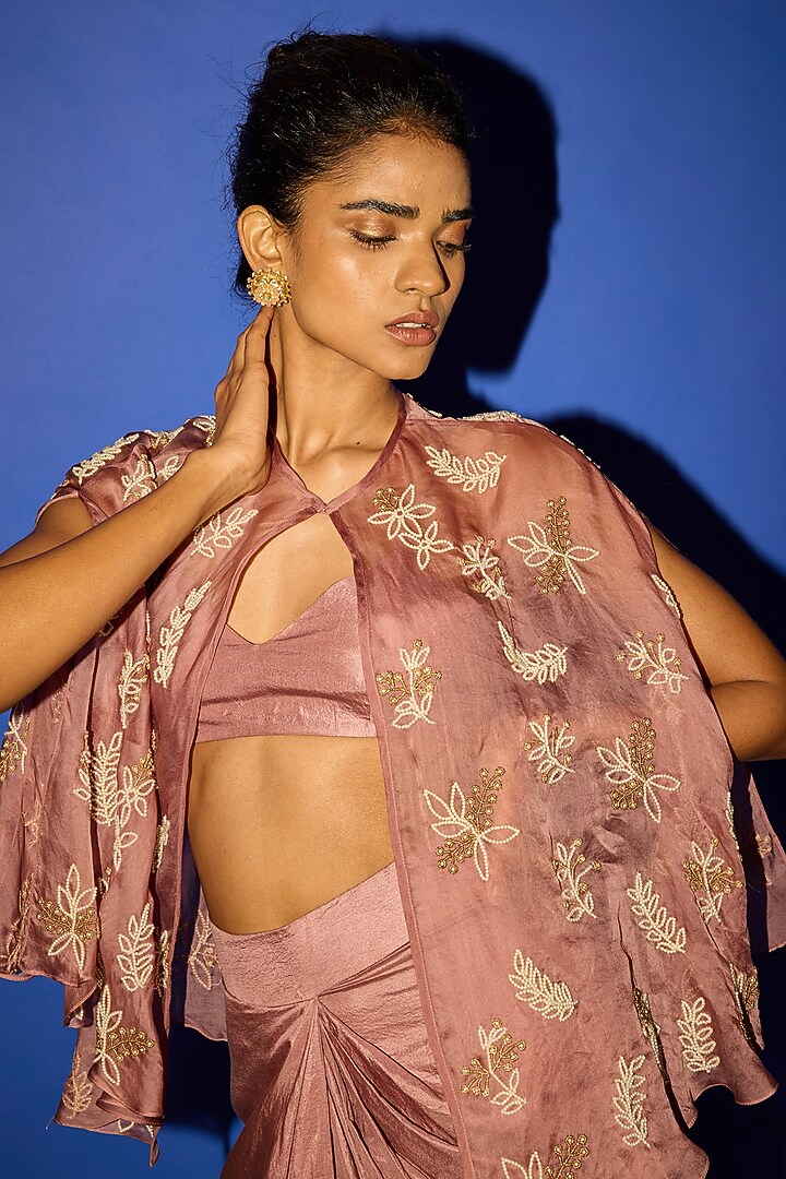 Dusty Pink Cotton Satin Dhoti Skirt Set by Esha Arora at Pernia's Pop Up Shop
