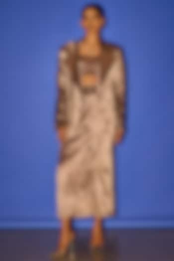 Brown Cotton Satin Oversized Blazer Set by Esha Arora at Pernia's Pop Up Shop